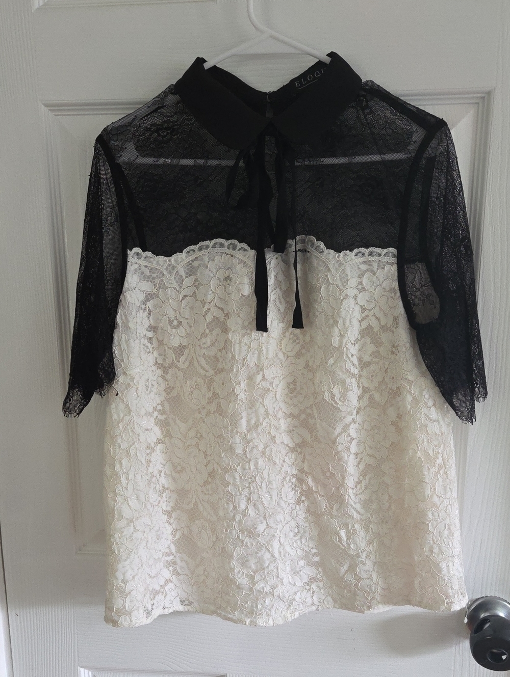 Eloquii Black and White Lace Contrast Long Sleeve Dress
